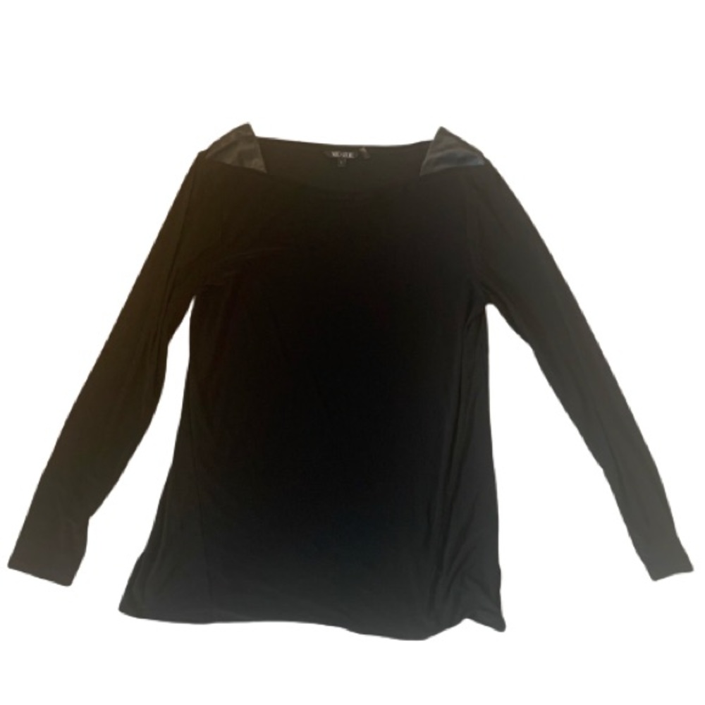 NIC+ZOE Faux Leather Detail Boatneck Top